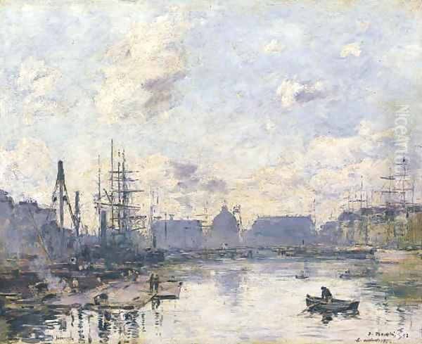 Le Havre, le bassin du commerce Oil Painting by Eugene Boudin