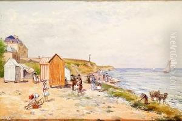 Sur La Plage De Lion Sur Mer Oil Painting by Felix Vionnois