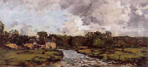 Riviere de l'hospital Oil Painting by Eugene Boudin