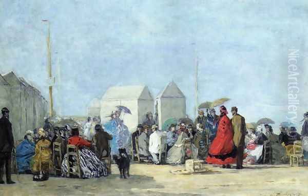 Beach Scene at Trouville I Oil Painting by Eugene Boudin