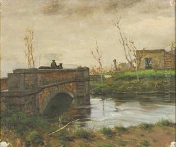 Paesaggio Fluviale Con Ponte E Viandanti by Riccardo Virgilio