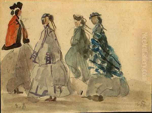 Four Women at Trouville Oil Painting by Eugene Boudin