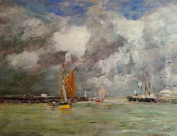 Trouville, the Jettys, High Tide II Oil Painting by Eugene Boudin