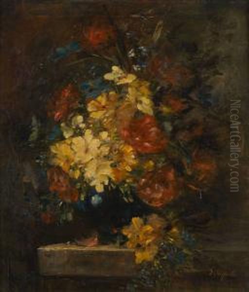 Composition Floralesur Entablement Oil Painting by Adolfo A. Ferraguti Visconti