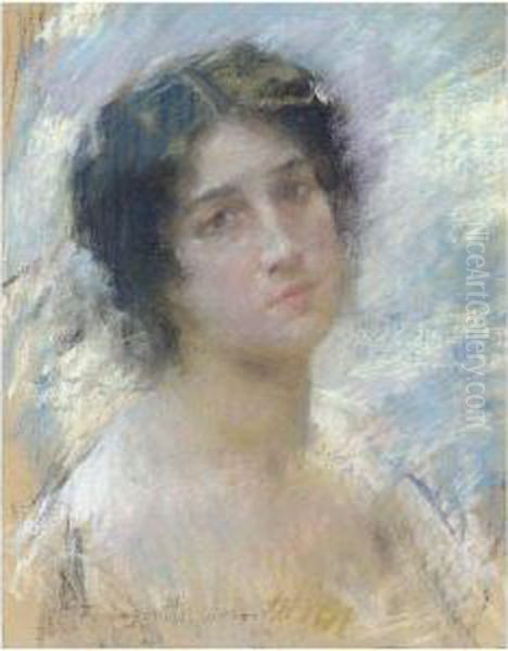 Volto Di Donna Oil Painting by Adolfo A. Ferraguti Visconti