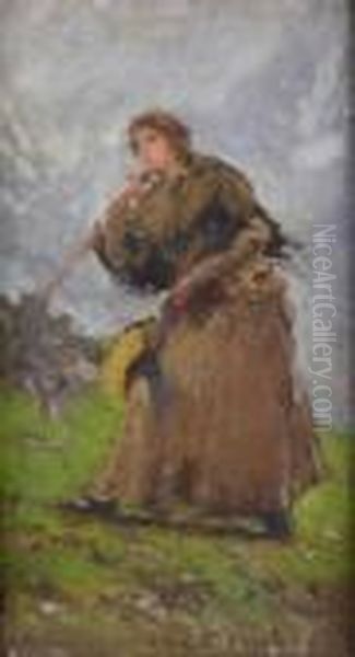 Pastorella In Montagna Oil Painting by Adolfo A. Ferraguti Visconti