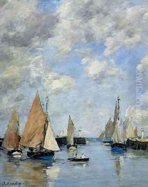 The Jetty at High Tide, Trouville Oil Painting by Eugene Boudin