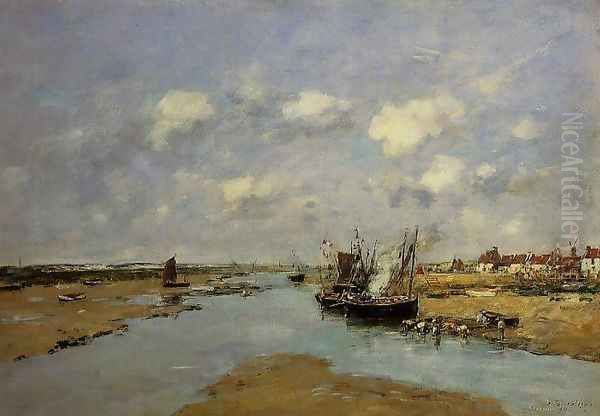 Etaples, La Canache, Low Tide Oil Painting by Eugene Boudin