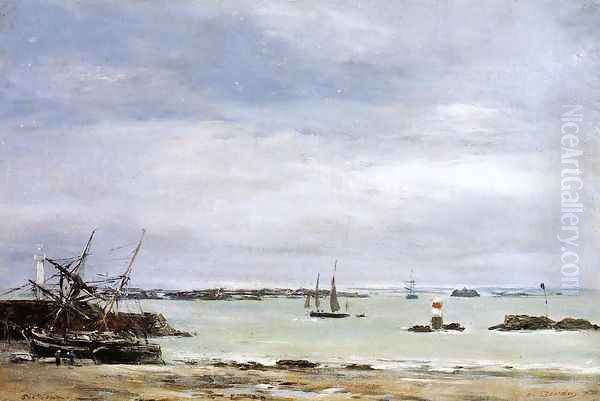 Portreiux, the Port at Low Tide Oil Painting by Eugene Boudin