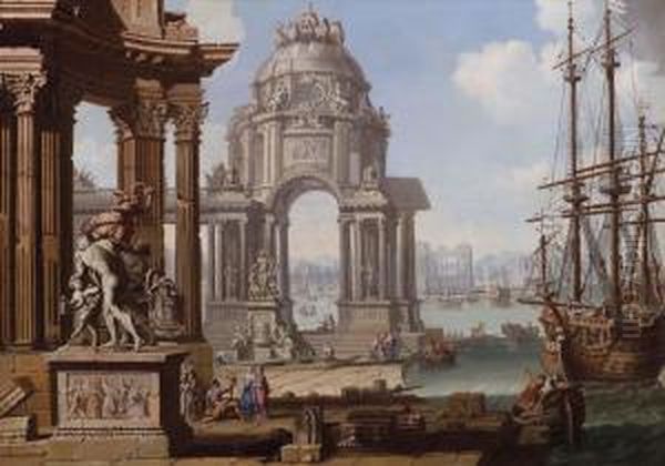 Capriccio Con Veduta Dinobili Architetture Presso Un Porto Oil Painting by (Giovanni Antonio Canal) Canaletto