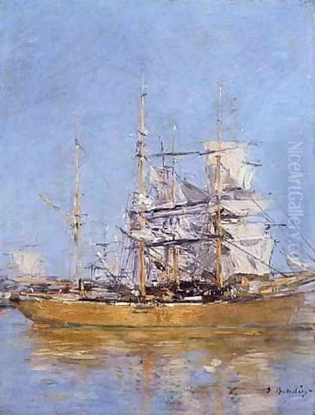 Trois-Mats au Port Oil Painting by Eugene Boudin