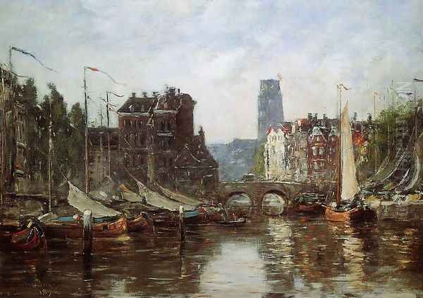 Rotterdam, Le Pont de Bourse Oil Painting by Eugene Boudin