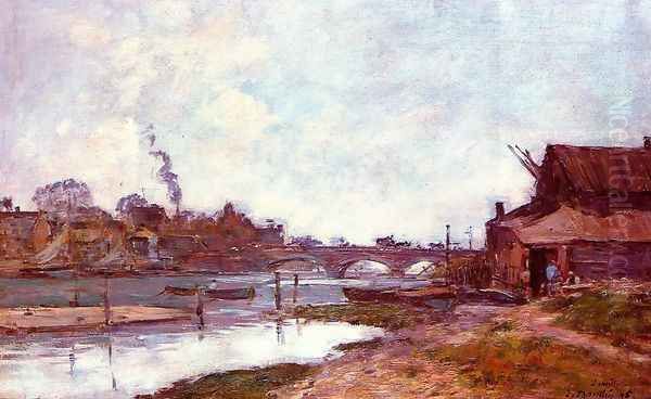 Bridge on the River Touques at Deauville Oil Painting by Eugene Boudin