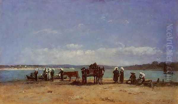 Brittany, Fishermen's Wives on the Shore Oil Painting by Eugene Boudin