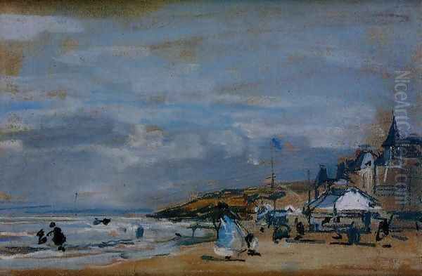 The Beach at Trouville II Oil Painting by Eugene Boudin