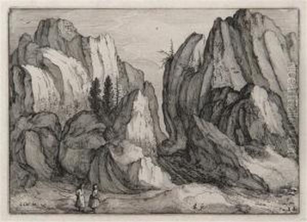 View Of A Rocky Gorge Oil Painting by Claes Jansz Ii Visscher