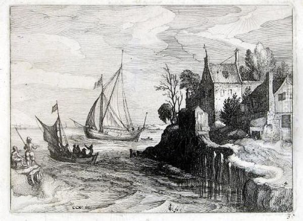 Schiffe An Der Kuste Oil Painting by Claes Jansz Ii Visscher