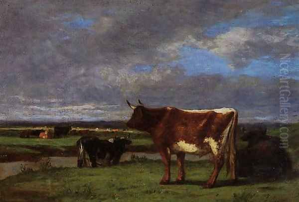 Cows near the Toques Oil Painting by Eugene Boudin