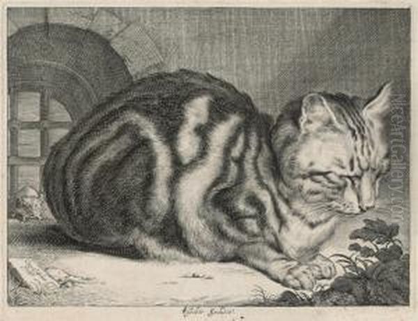 The Large Cat Oil Painting by Cornelius de Visscher