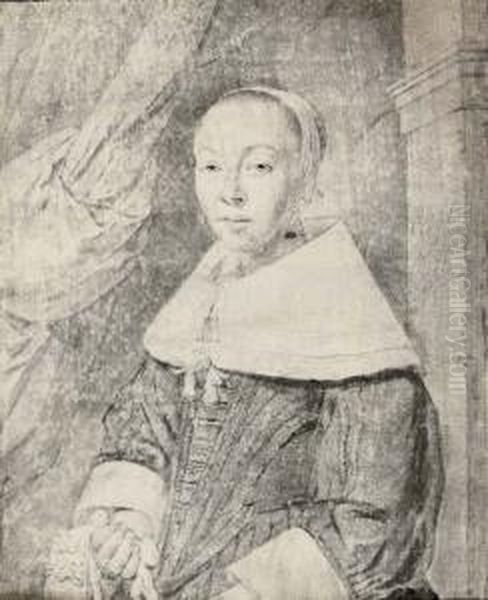 Portrait Of A Young Lady, Half-length, Wearing A Bonnet And A Lace Collar Oil Painting by Cornelis Ii Visscher