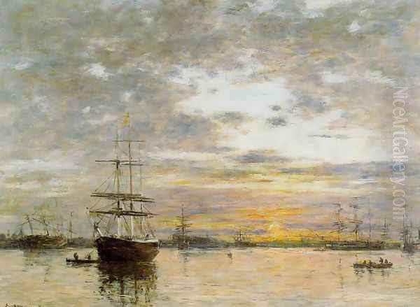 The Port of Le Havre at Sunset Oil Painting by Eugene Boudin