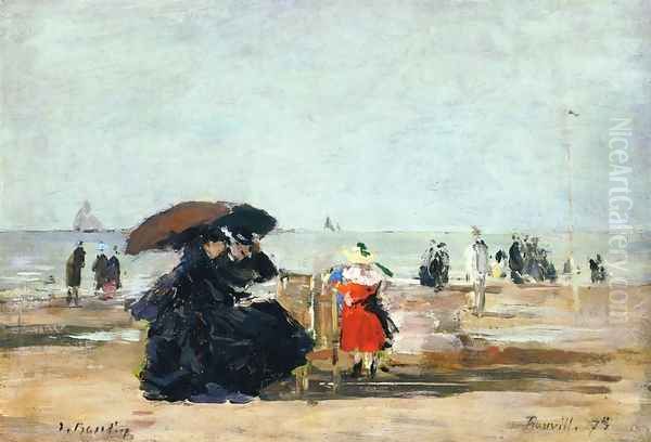 Trouville, Beach Scene III Oil Painting by Eugene Boudin