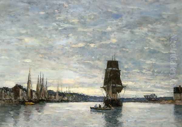 View of the Harbor at Trouville Oil Painting by Eugene Boudin