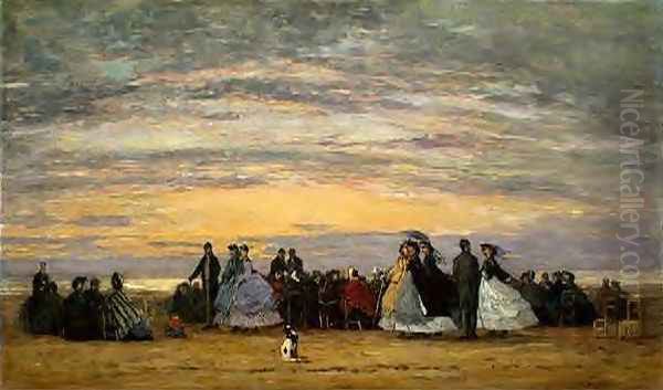 The Beach at Villerville Oil Painting by Eugene Boudin