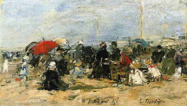 Trouville, Beach Scene V Oil Painting by Eugene Boudin