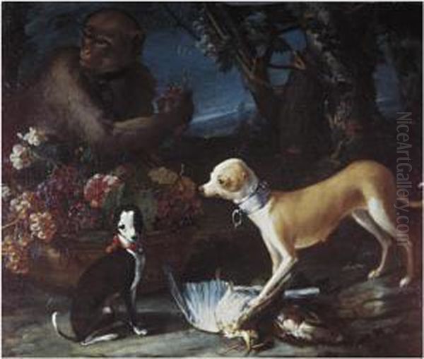 Two Hunting Dogs With Dead Game Oil Painting by Candido Vitali