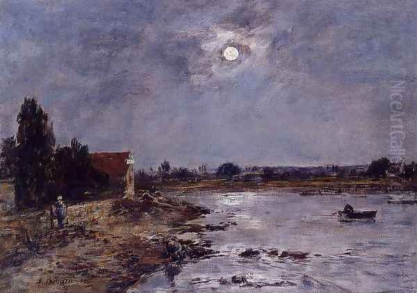 The Banks of the Touques - Moonlight Oil Painting by Eugene Boudin