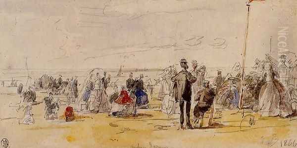 Beach Time Oil Painting by Eugene Boudin