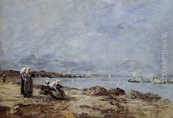 Plougastel, Women Waiting for the Ferry Oil Painting by Eugene Boudin