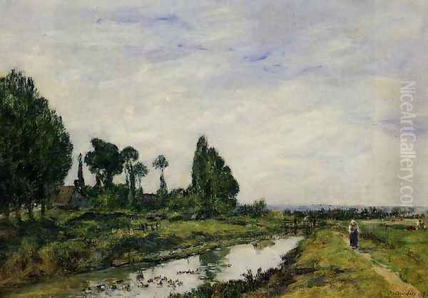 Small Canal at Quilleboeuf Oil Painting by Eugene Boudin