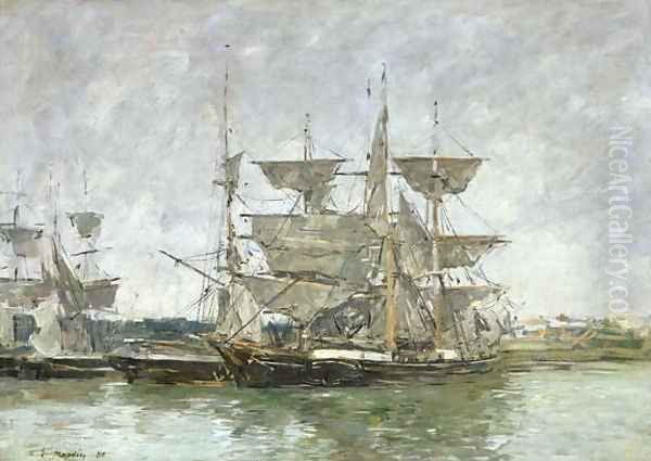 Boats in the Port, Deauville, 1881 Oil Painting by Eugene Boudin