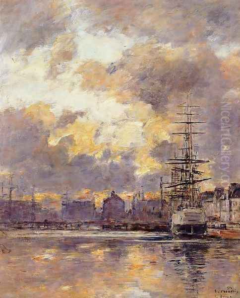 Le Havre, Le Bassin du Commerce I Oil Painting by Eugene Boudin