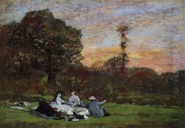 Luncheon on the Grass, the Family of Eugene Manet Oil Painting by Eugene Boudin