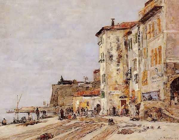 Quay at Villefranche Oil Painting by Eugene Boudin