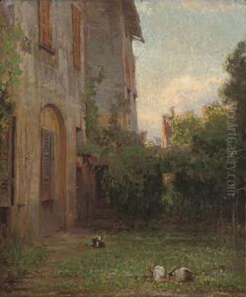 Rabbits In The Garden At Dawn Oil Painting by Carlo Vittori