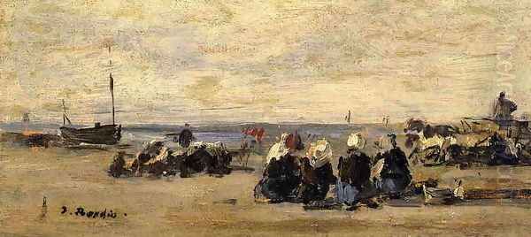 Fishwomen at Berck Oil Painting by Eugene Boudin