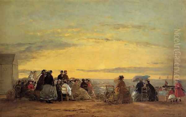 On the Beach, Sunset Oil Painting by Eugene Boudin