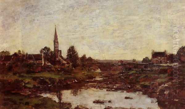 Village in Brittany Oil Painting by Eugene Boudin