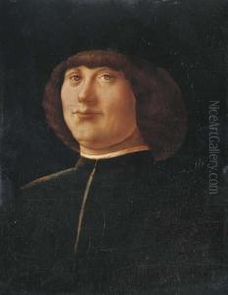 Portrait Of A Gentleman, Bust-length, In A Black Coat And Blackcap Oil Painting by Alvise Vivarini