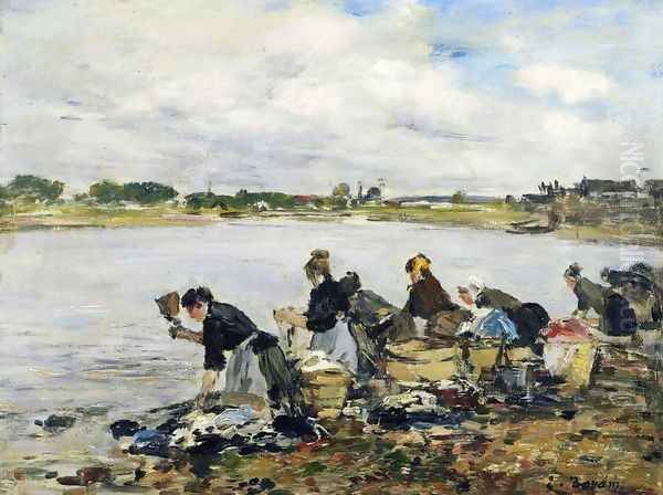 Laundresses on the Banks of the Touques Oil Painting by Eugene Boudin