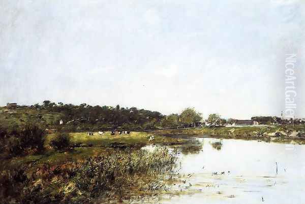 The Banks of the Touques II Oil Painting by Eugene Boudin