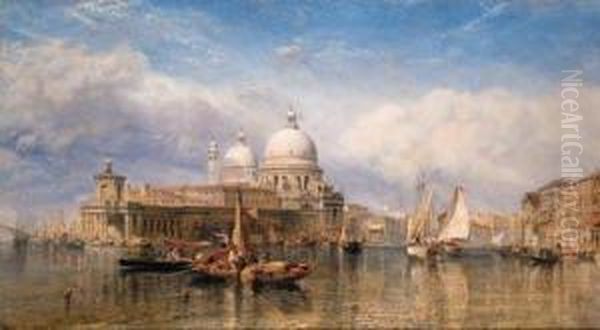 The Punta Della Dogana With S. Maria Della Salute, Venice Oil Painting by J. Vivian