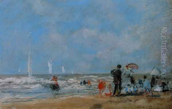 On the Beach 1863 Oil Painting by Eugene Boudin