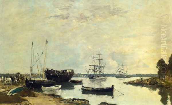 Three Masted Ship in the Harbor Oil Painting by Eugene Boudin