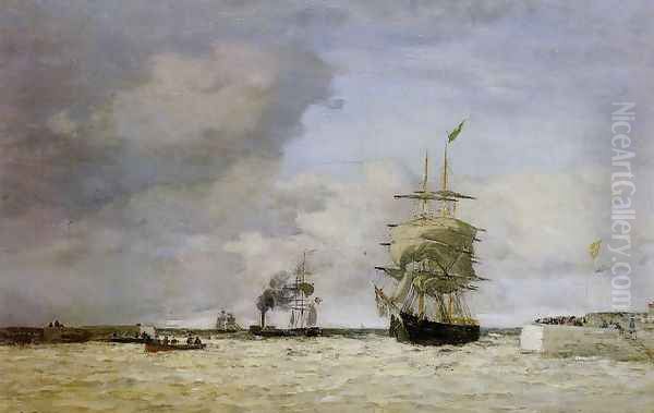 Le Havre, Entrance to the Port Oil Painting by Eugene Boudin