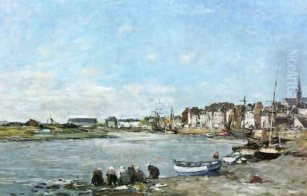 Laundresses on the Banks of the Port of Trouville Oil Painting by Eugene Boudin